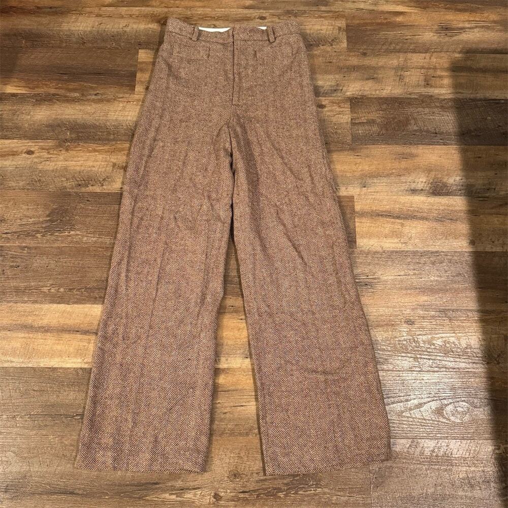 by Marc Jacobs Dress Pants 80% Wool 12 Brown Herringbone Tweed Wide-Leg READ